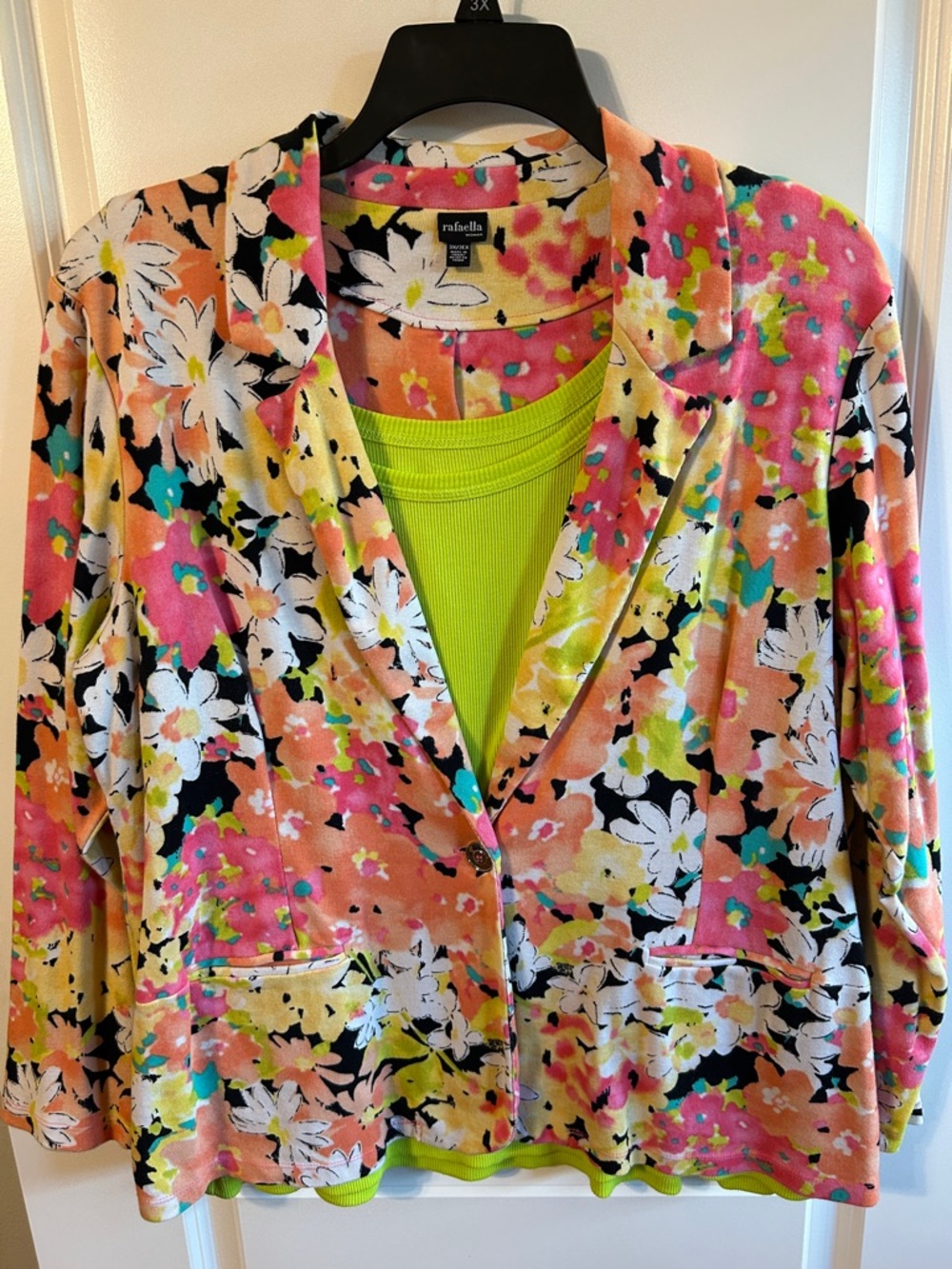 Rafaella Neon Pink Floral Stretch Blazer Jacket with Tank